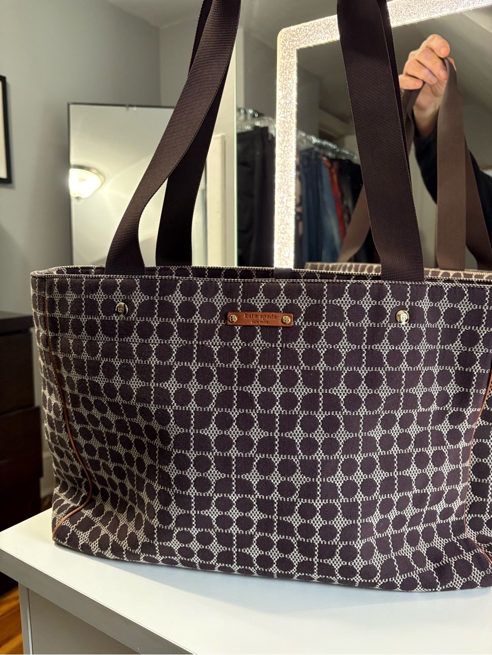 kate spade Brown and Cream Printed Tote with Dark Brown Straps - Picture 15 of 16